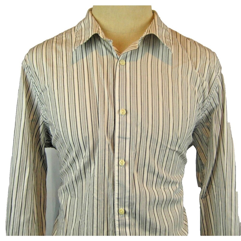 Mens Attention Gray Metallic Striped Cotton LS Dress Shirt sz XL/EG